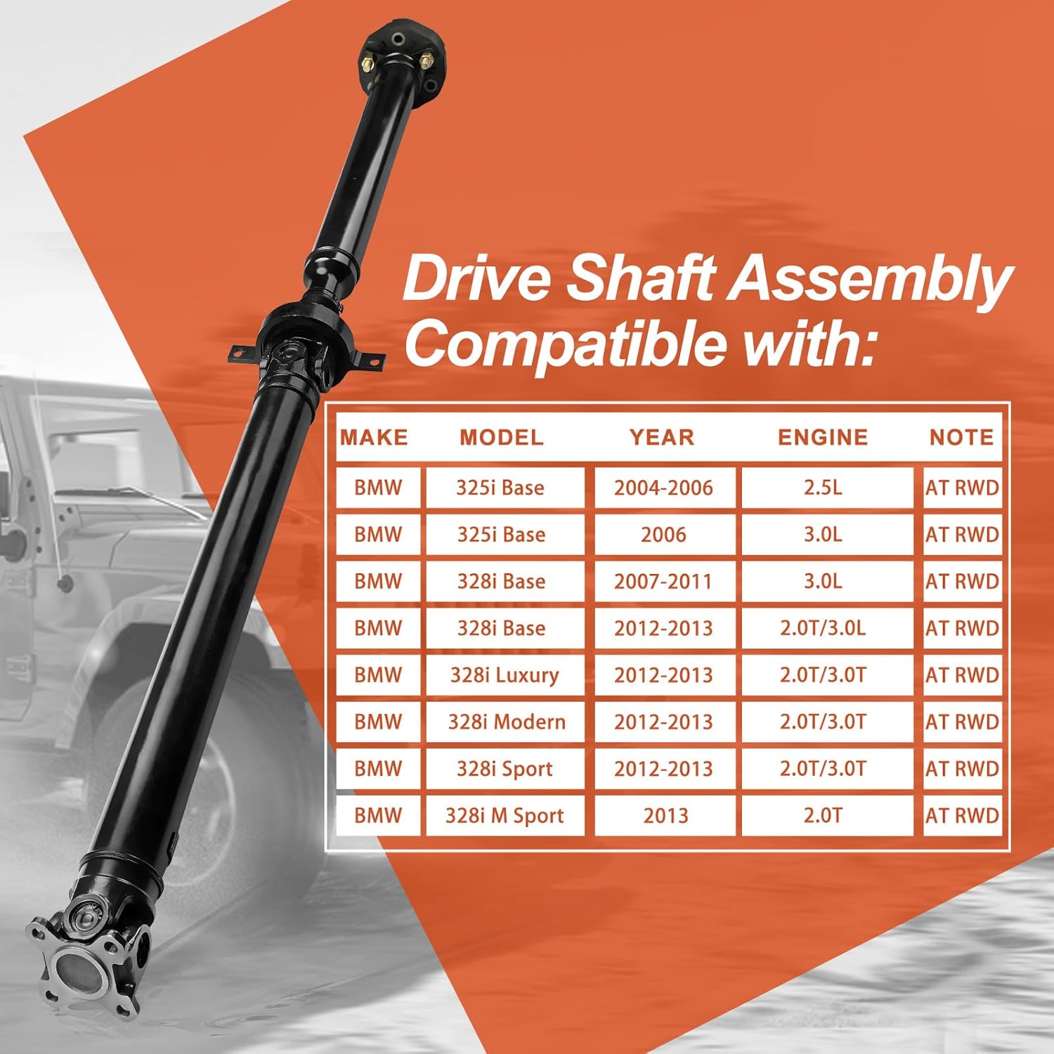 936-339 Rear Complete Drive Shaft Prop Shaft Driveshaft Assembly [Automatic Transmission] Compatible with BMW E90 325i 2006, 328i 2007-2013, Replace OE 26107551199, 26107527355