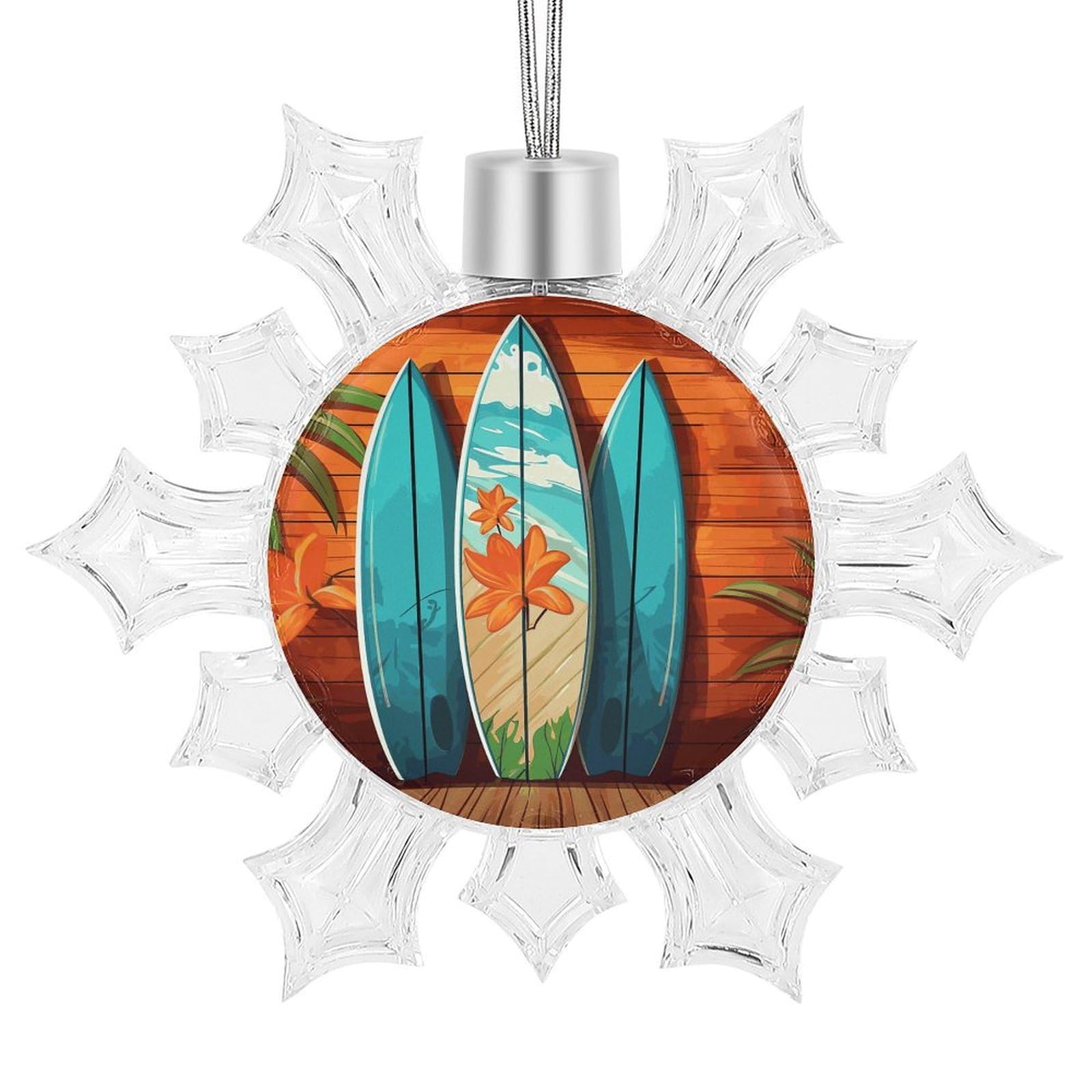 Surfboard on Wooden Snowflake Decorations, Winter Snowflake Ornaments Christmas Party Decorations Christmas Tree Decorations for Xmas Tree Winter New Year Party Supplies