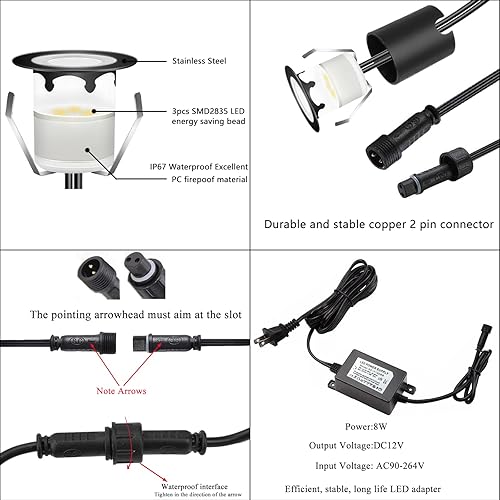 Miniatura 5 de RNEHON - Luz LED empotrable blanca natural, 12 V, luces de bajo voltaje con carcasa protectora, 1.18 luces de paisaje al aire libre para jardín,