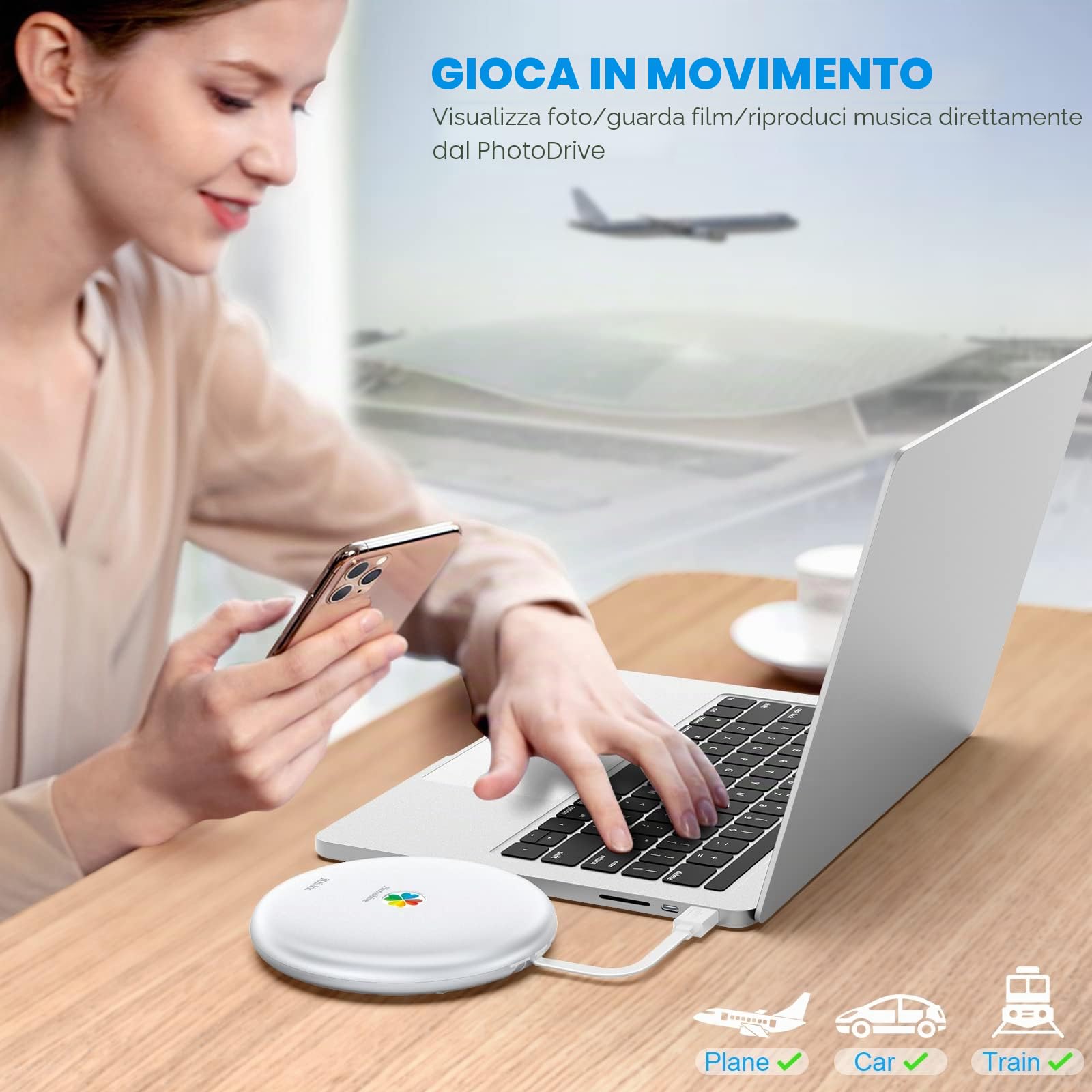 iDiskk (AGGIORNATO) Disco rigido esterno 2 TB per iPhone, disco rigido Lightning certificato MFi, cavo HDD 3 IN 1 integrato per iPhone/iPad/telefoni Android USB-C/PC/Mac, archiviazione iPhone