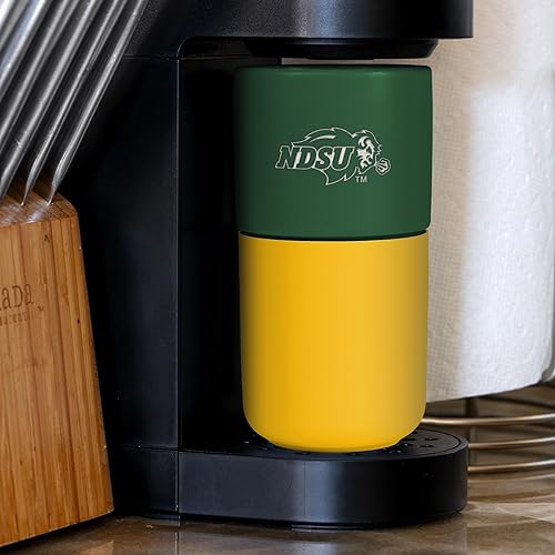 Miniatura 181 de Rico Industries NCAA Miami of Ohio Redhawks - Vaso de cerámica de 16 onzas con agarre de silicona, grabado láser profundo, diseño de color negro