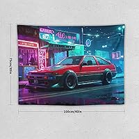 Vista 2 de HouLaiZhe Car Tapestry Jdm Car Ae86 Retro Cyber Future Wall Hanging Bedroom Home Decor Tapestries Aesthetic Picnic Wall Decor Wall Art for Dorm