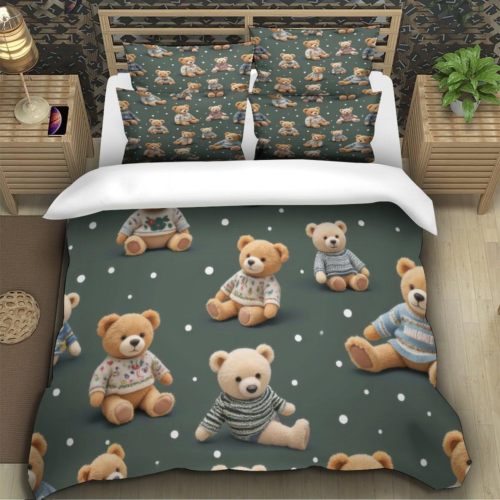 3D Druck Niedliche Teddybär Mikrofaser Bettbezug Weich Schlafzimmer Deko Teddybären Bettwäsche Set für jedes Alter Geschenk Super King（260x220cm）
