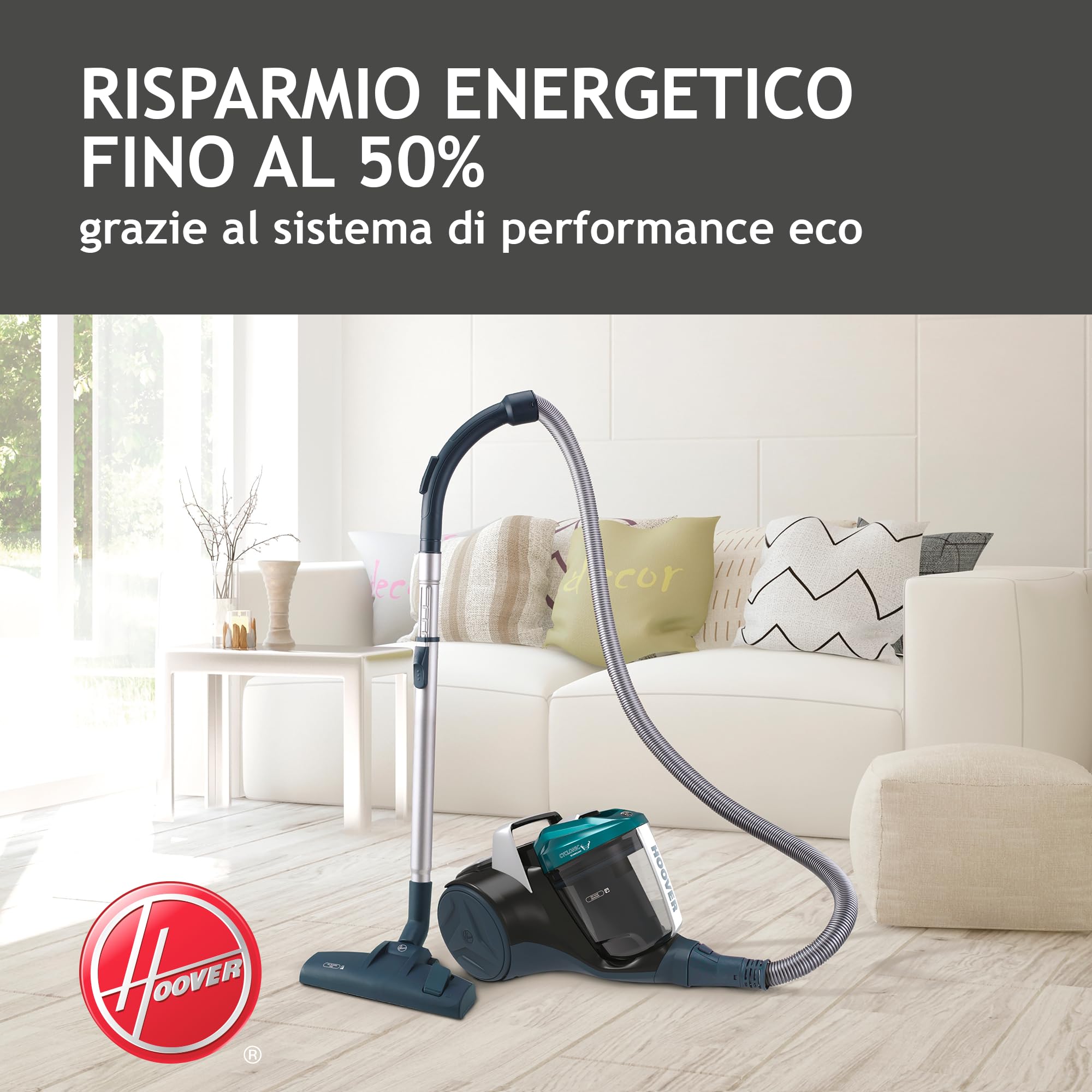 Hoover BR71_B30, Aspirapolvere a traino senza sacco, 700 W, 2 litri capacità bin, 78 Decibel, Mini turbo spazzola, Nero/Verde/Grigio Fumo