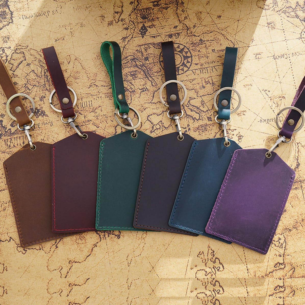 Leather Students Cover Keychain with Coins Holder and Bus Card Holder, Lightweight Brown Wallet Sleeve for Daily Use and Office
