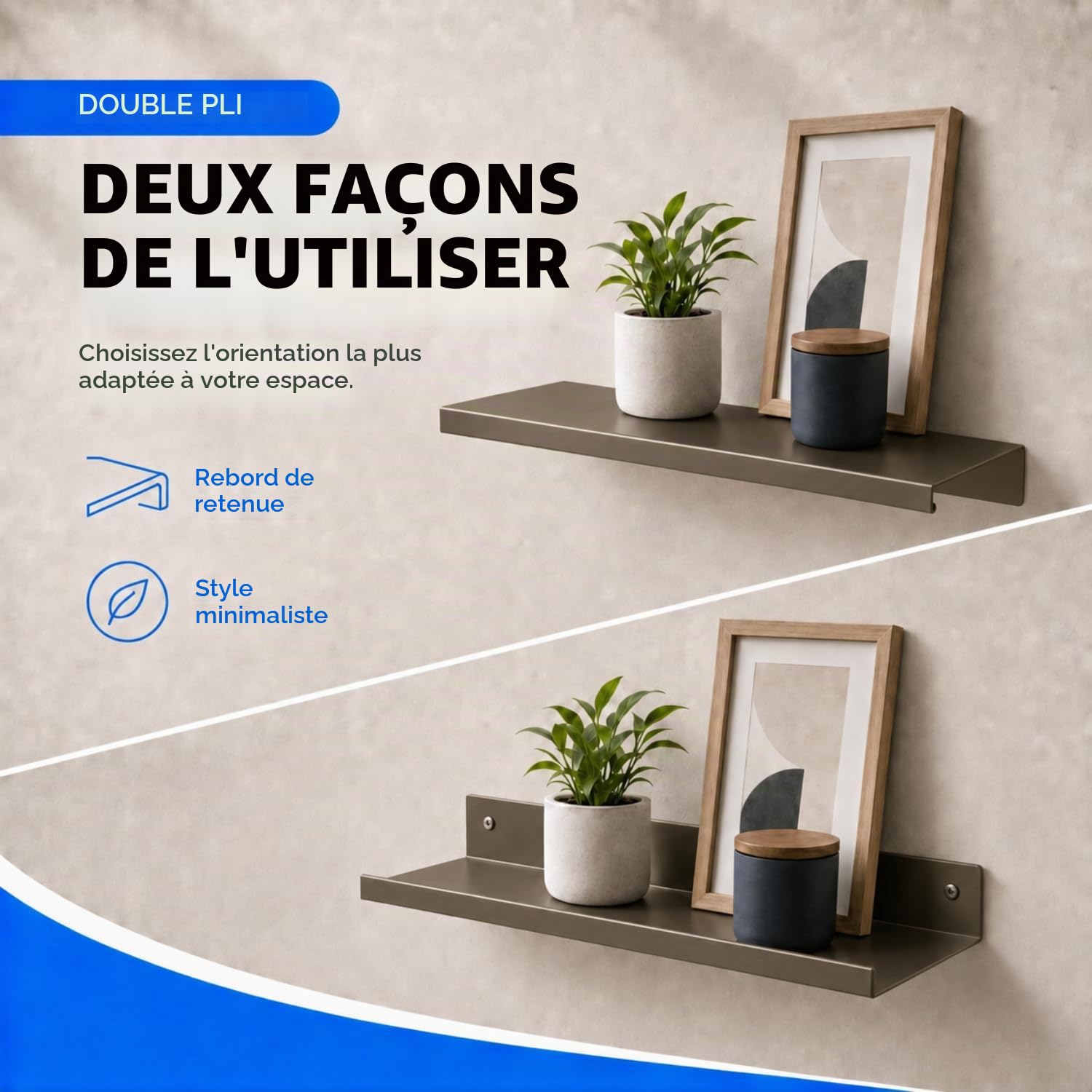INOXLM Étagère en acier inoxydable, finition satinée, étagère murale, étagère murale (acier inoxydable satiné, 50 cm)