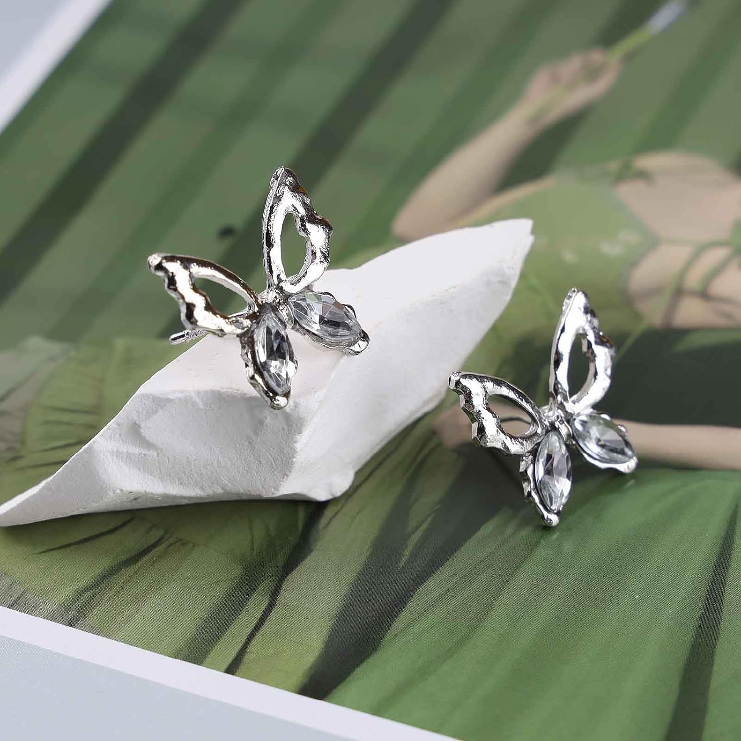 Andelaisi Boho Crystal Butterfly Stud Earrings Vintage CZ Butterfly Rhinestone Earrings Silver Butterfly Stud Earrings Personalized 3D Butterfly Charm Earrings Jewelry for Women - Image 4
