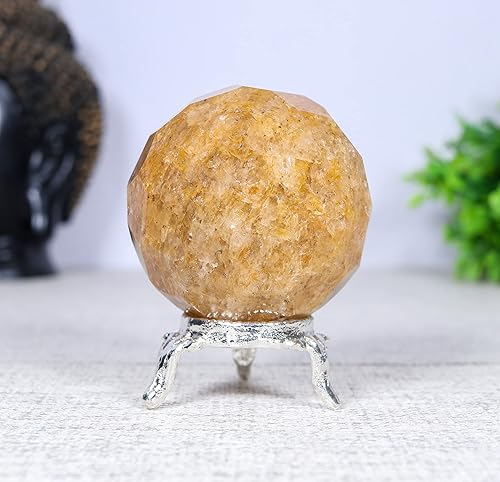 Crocon Bola de esfera de piedra tallada con diamante de jaspe camello de 1.969 in con soporte de metal, bola de piedras preciosas de más de 1400