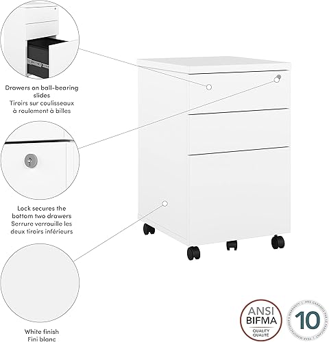 Miniatura 8 de Bestar Universel - Pedestal móvil montado de 16 W con 3 cajones en color blanco