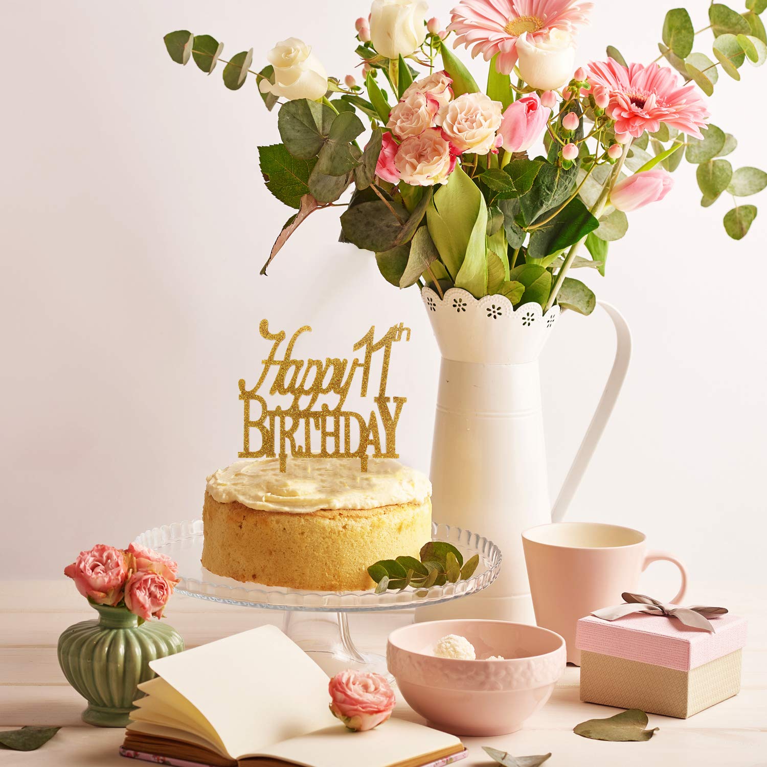 AERZETIX Eleven Gold Glitter Acrylic Cake Topper Happy 11th Birthday 11