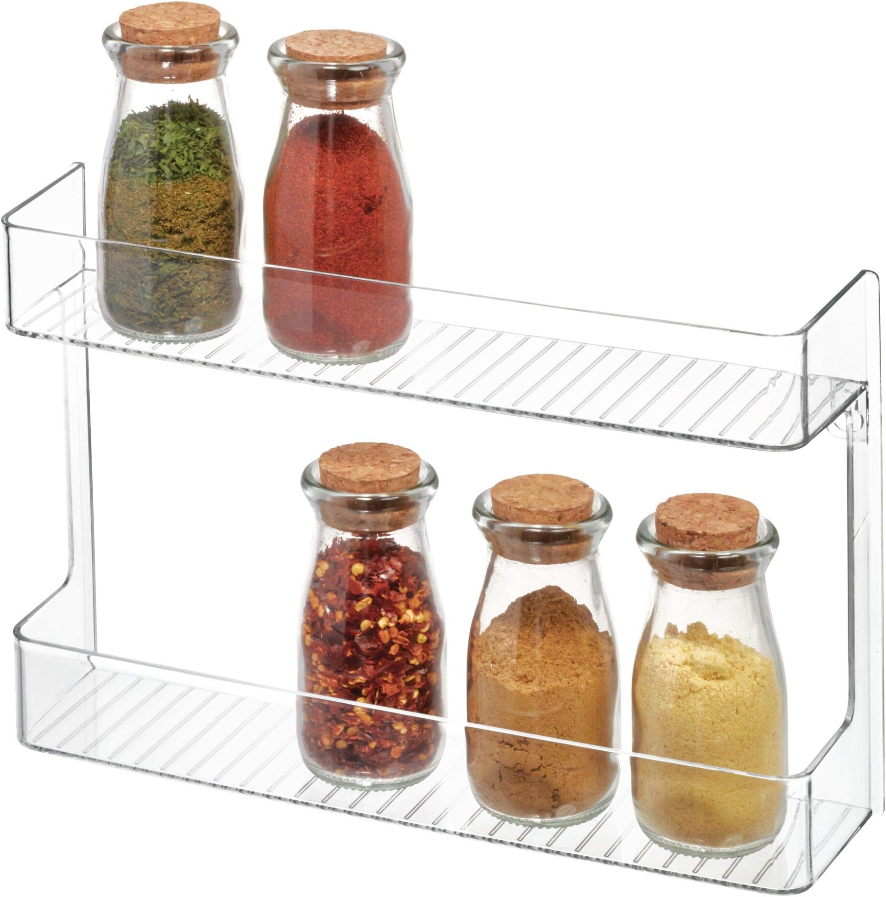 Idesign 65930 Linus Plastic Wall Mount Stadium Spice Rack, 2 Organizer For Kitchen Pantry, Cabinet, Countertops, Vanity, Office, Craft Room, 2.62" X 11.12" X 7", Two Tier Shelf