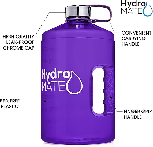 Miniatura 2 de Natureworks HydroMATE botella de agua con frases motivacionales de 1 galón con marcas con horarios, contenedor grande sin BPA con popote y asa,