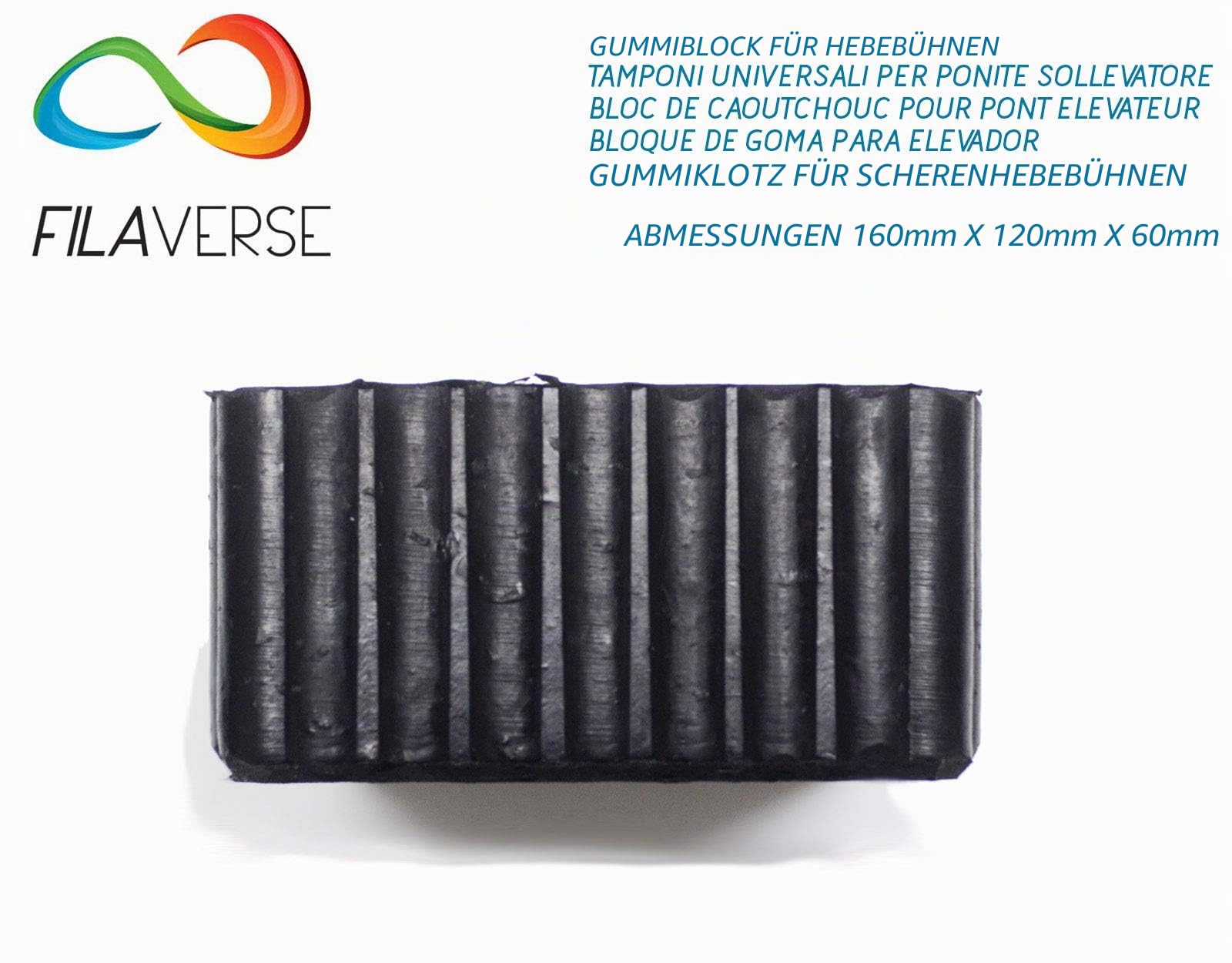 Gummiauflage 160x120x60mm - KIT mit 4 gummiklotz für Kfz Hebebühnen. Abmessungen des Gummiklotzes