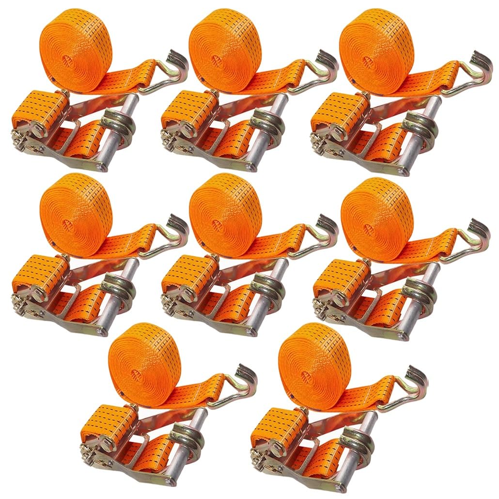 Juego de Correas de trinquete de Amarre Resistentes de 2 Pulgadas, 11023 LB de Resistencia a la Rotura, Correas trinquete Carga para Camiones, remolques, Kayaks(8sets,7.0m/23.0ft)