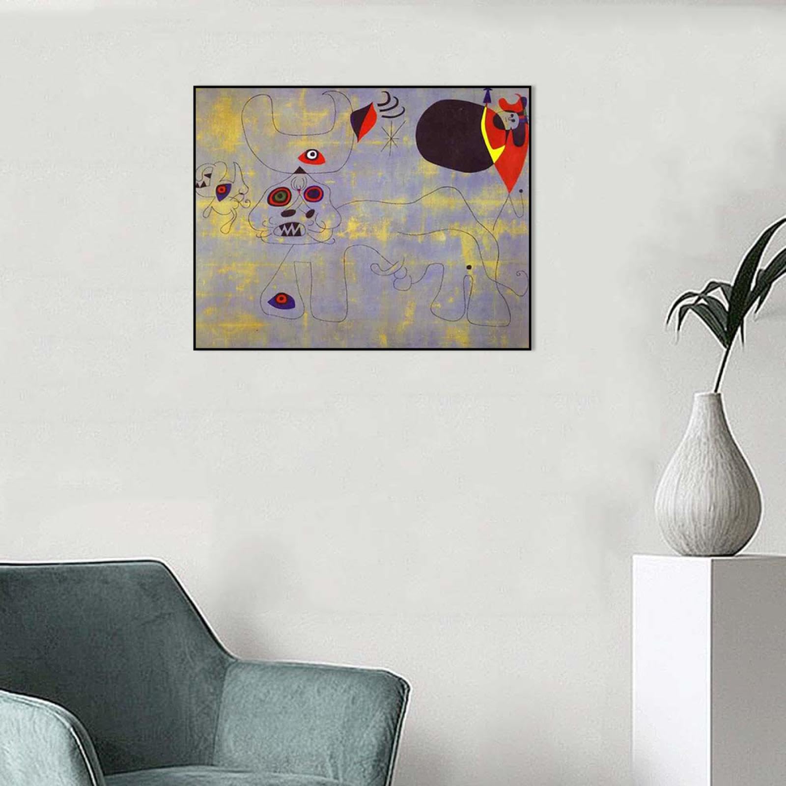 Phyrek123 Joan Miro oprawione wydruki walka byka obraz na płótnie Joan Miro plakat słynna sztuka abstrakcyjna reprodukcje nowoczesna sztuka ścienna do salonu 20 x 26 cm czarna oprawiona