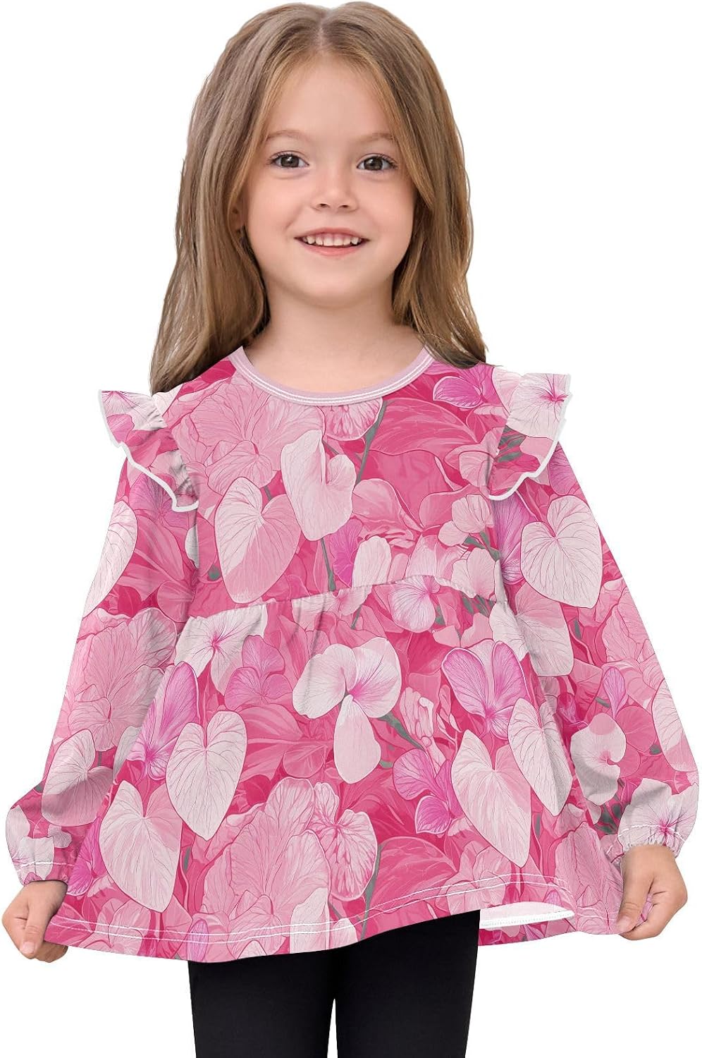 visesunny Toddler Clothes for Girls Lovely Cyclamen Flower Plant Long Sleeve Fall Shirts Cotton Top with Ruffle Collar
