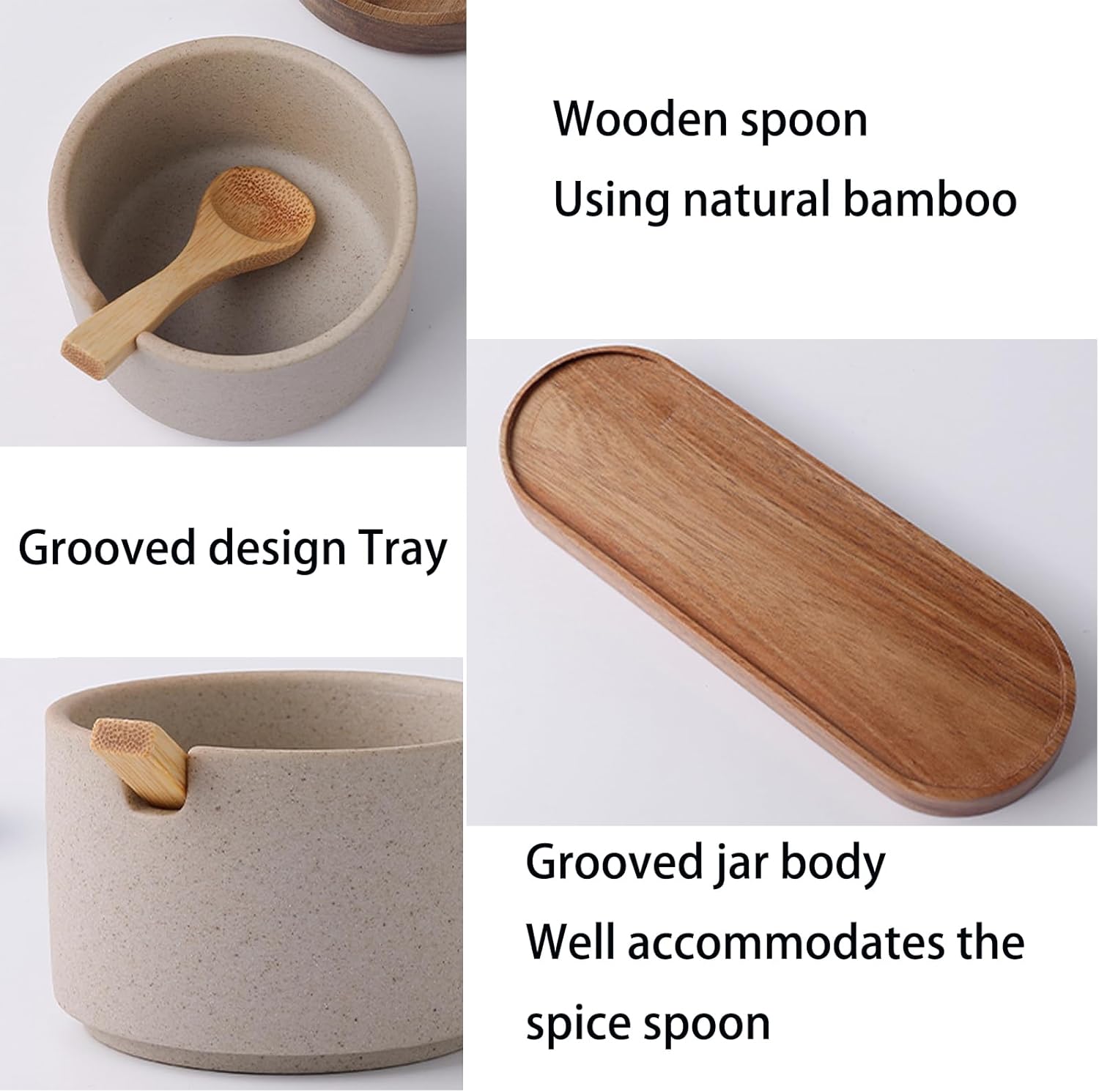 Dxcaicc Spice Jar Set, Clay Spice Organizer Jar with Wood Tray, Vintage Stoneware Japanese Spice Jar, Kitchen Seasoning Storage,Set of 3