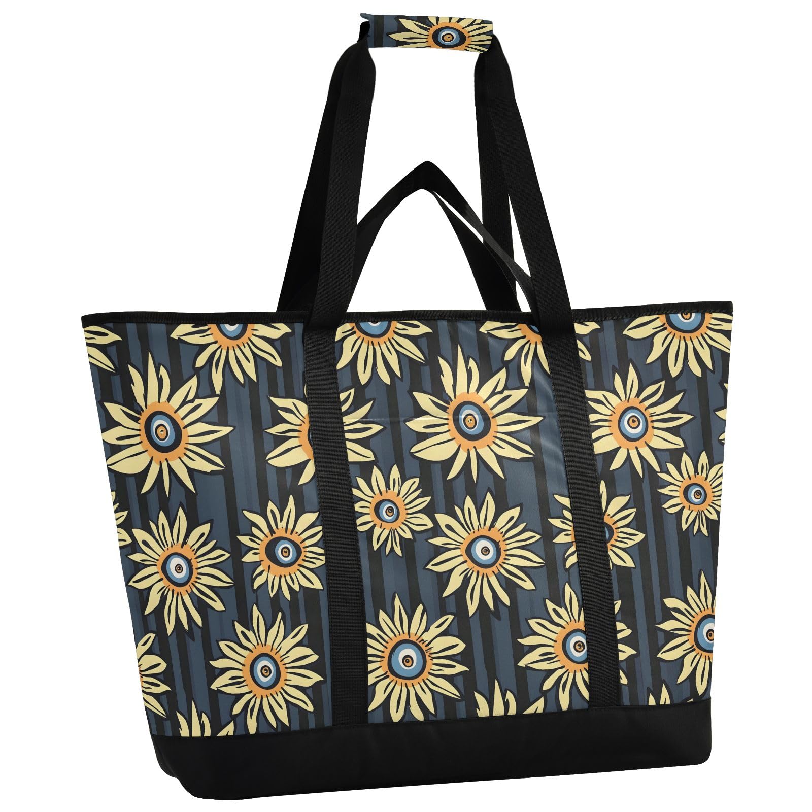 Simple Yellow Creative Flowers - Bolsa térmica térmica reutilizable con cremallera, bolsa térmica grande portátil para viajes o camping