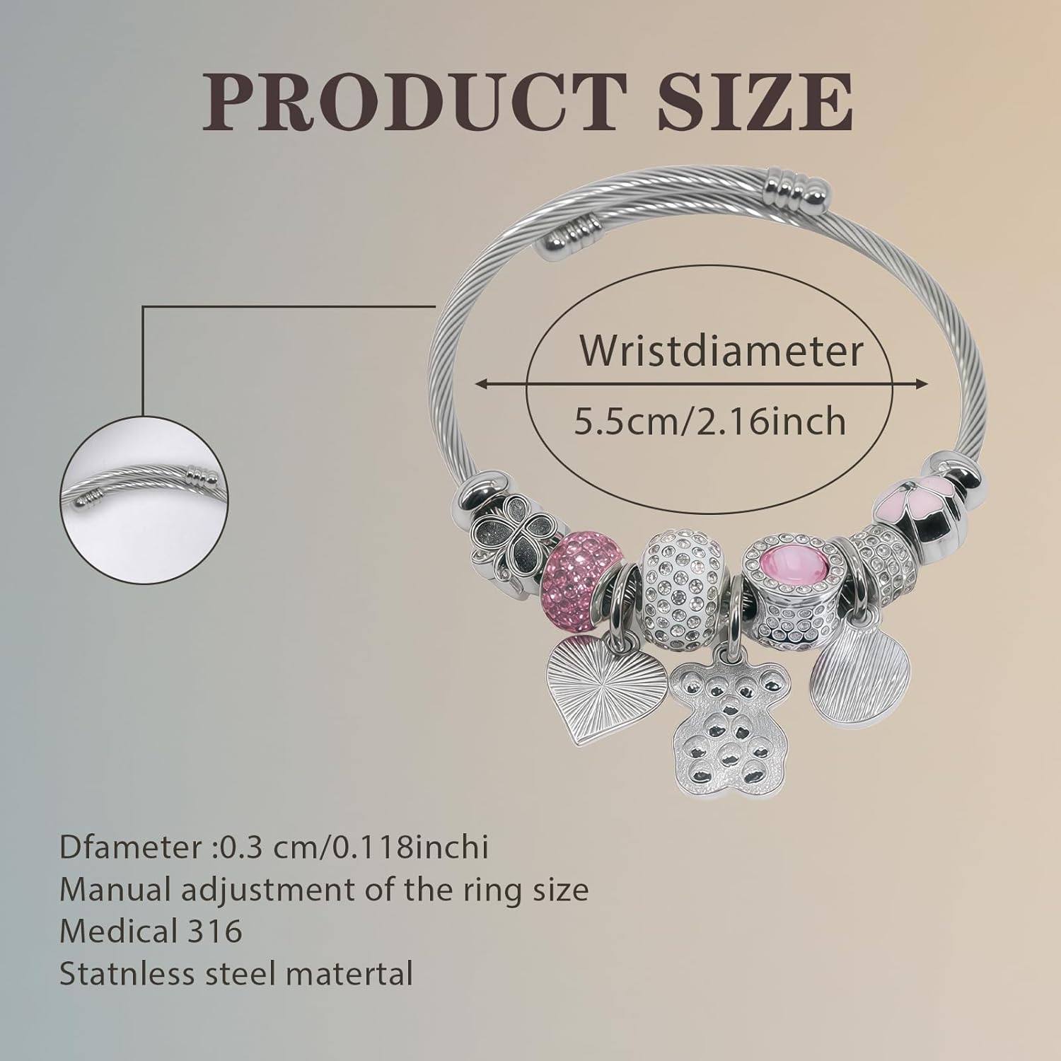 Silver Women Bracelets - Adjustable Charm Bracelets for Women Birthday Gifts Favors Titanium Steel Bracelet Bundle Jewelry Kit - Image 5