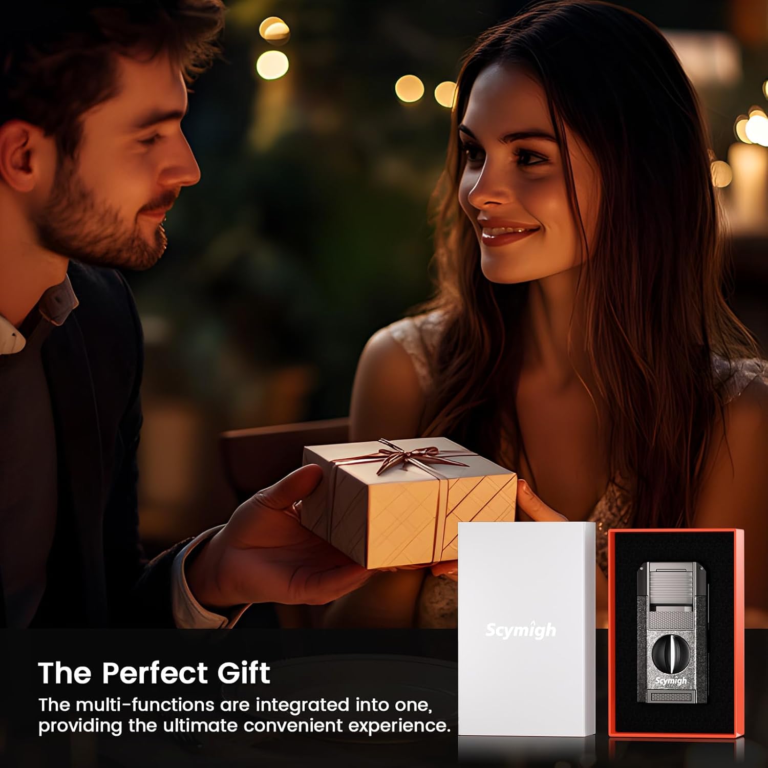 5-in-1 Torch Lighter with Cutter, Punch, Draw Enhancer and Dual Windproof Jet Flame, Accessories Gifts for Men, Refillable Butane Lighter Set for Candles, Outdoor Travel (Butane not Included)