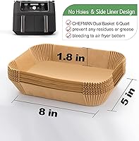 Vista 5 de Revestimientos rectangulares para freidora de aire para canasta doble de 6 cuartos de galón, doble forro doble Ninja desechable, 200 piezas de forro