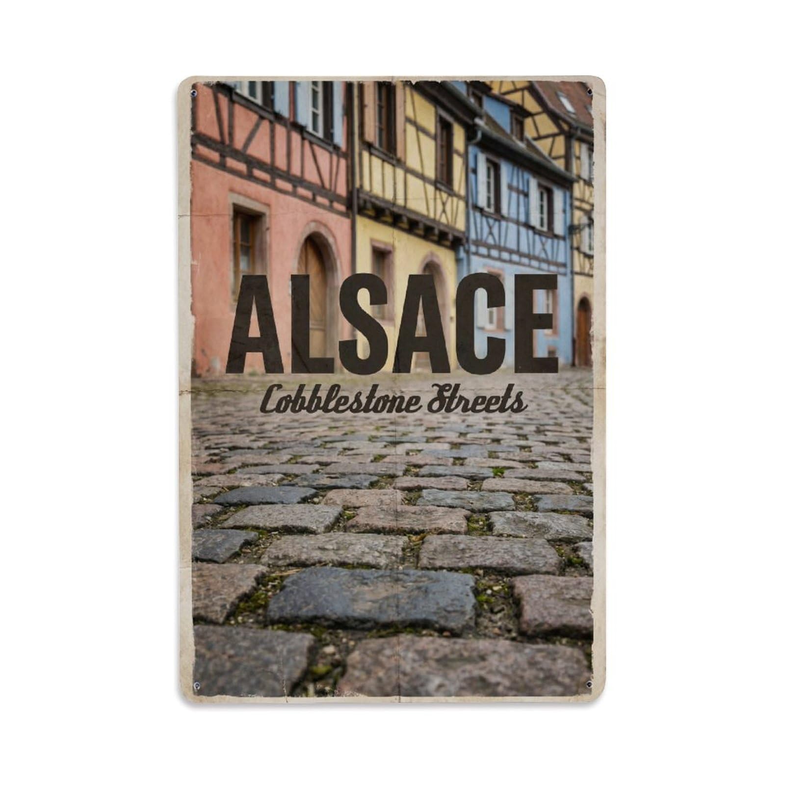 Gead 8X12inch Style Vintage Travel France Cobblestone Metal Tin Sign