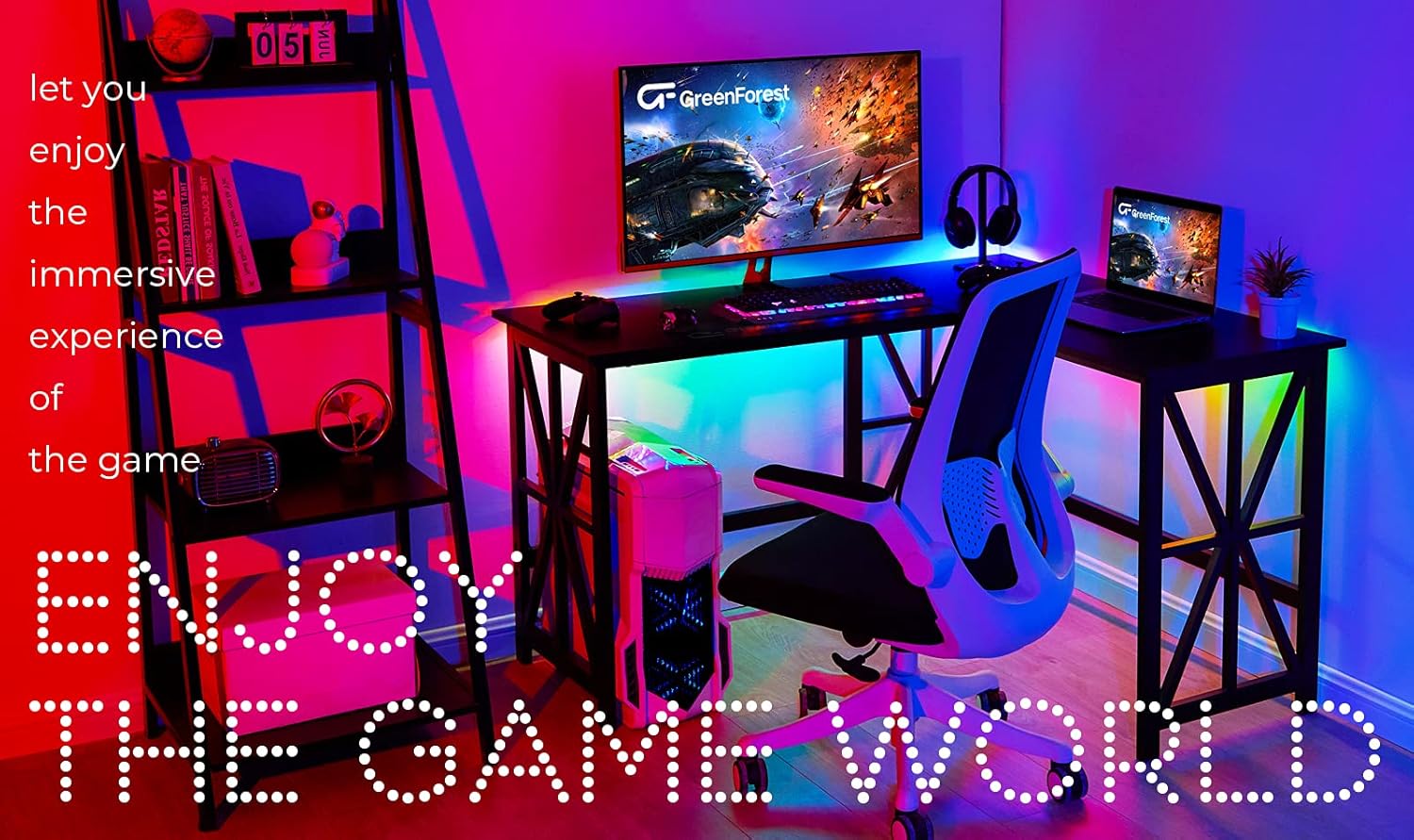 GreenForest L Shaped Corner Desk, Industrial Style Compact Design Computer Gaming Desk PC Laptop Workstation for Home Office, Black: Kitchen & Dining