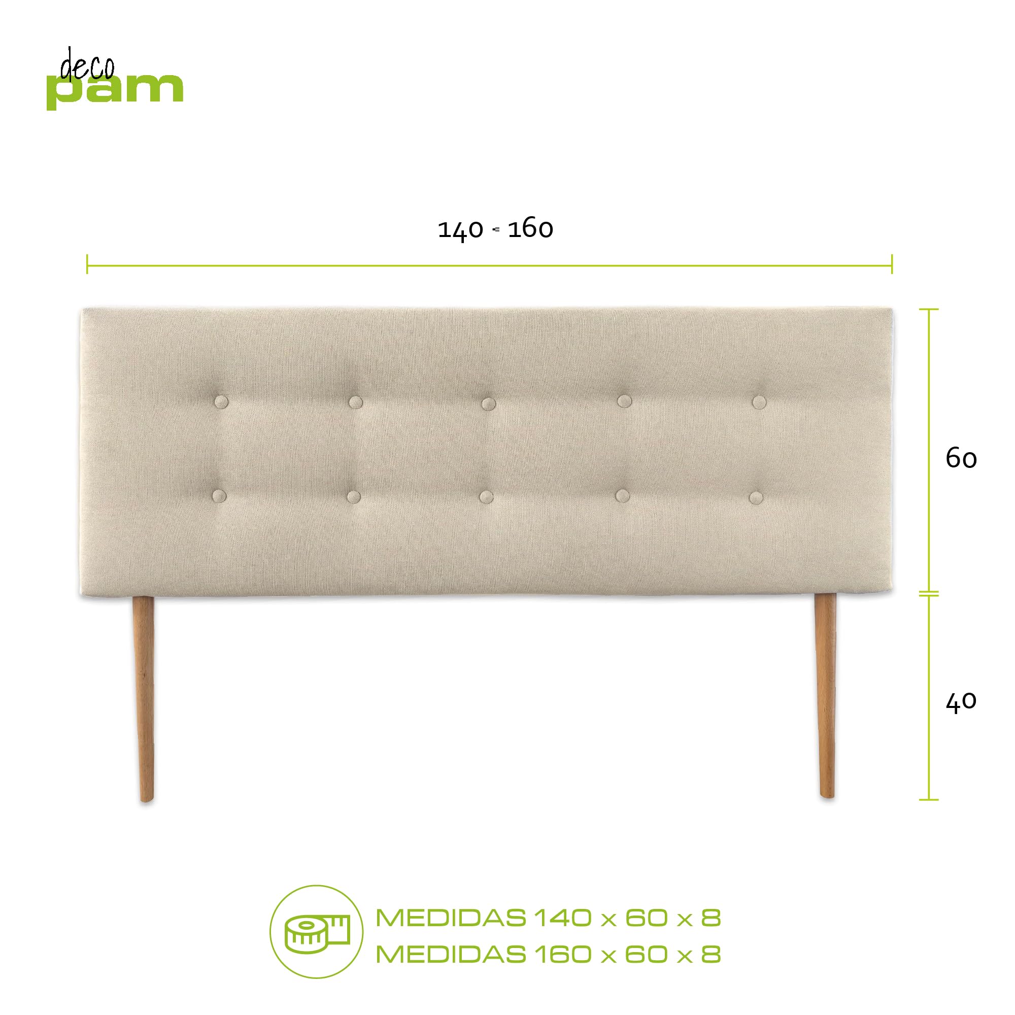 Cabecero Arizona – Tapizado en Tela Bronx Beige con Puerto USB, Cabezal Acolchado 8 cm, Fabricación Española (Beige, 140 cm – Camas 135/140)