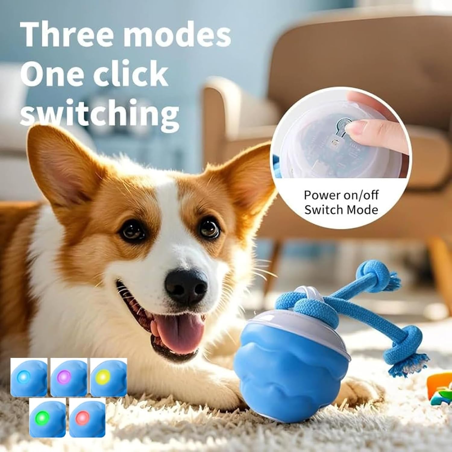Dog Toy, Interactive Puppy Chasing Spinning Balls, Vibrating Dogs Ball with Rope Motion Activated Rolling Smart Jumping Ball