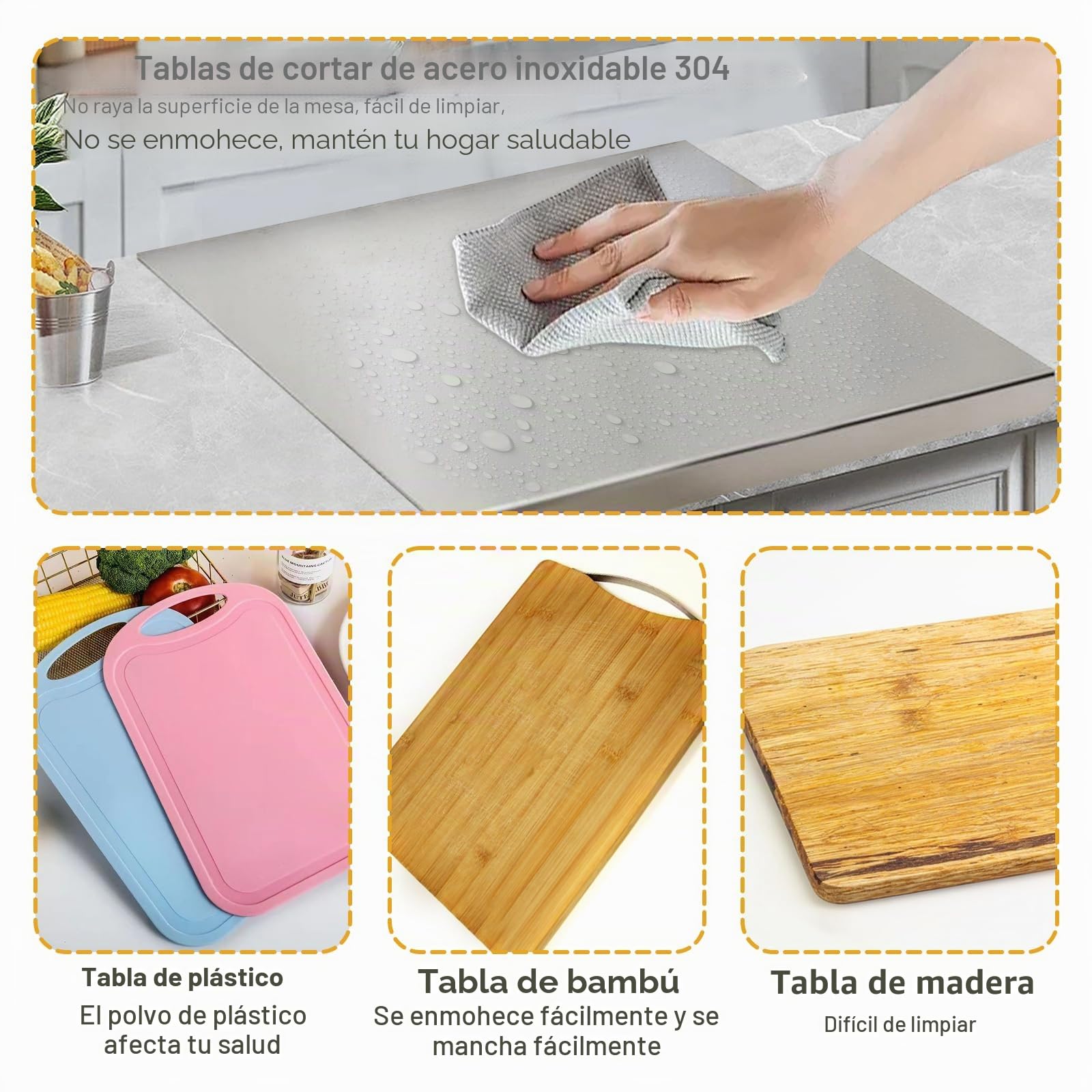 Tablas de cortar de acero inoxidable para la cocina, adecuadas para carne, frutas, verduras, pan y repostería, tablas de cortar de gran tamaño (40 x 30 cm)