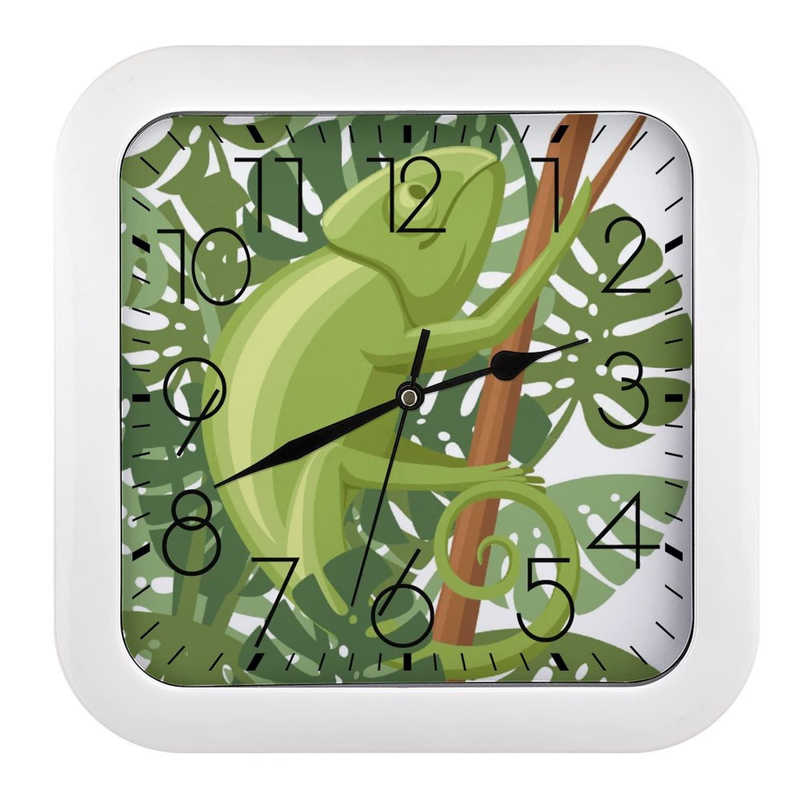 Horloge murale caméléon vert lisible à grands chiffres pour salon