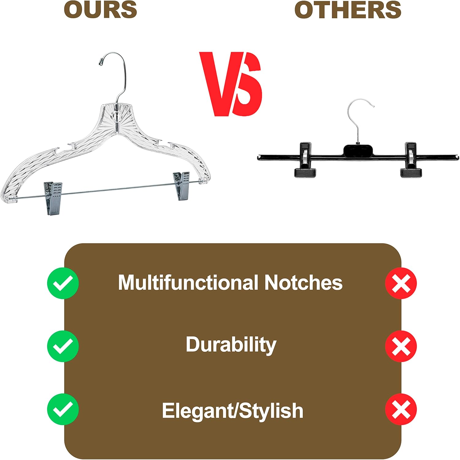 Quality Clear Plastic Skirt Hangers - 12 Pack Crystal Cut for Skirt, Pant, Dress, Suit, Coat Hangers Heavy Duty & Nonslip Design Asujtable Clips, Swival Hook, 17" inch (12, Crystal Skirt) - Image 6