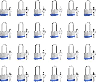 HZSY Keyed Alike Laminated Steel Padlocks, (40mm) Wide, Long Shackle Padlockï¼ŒBlue Hoopï¼ŒPack of 24ï¼Œfor Gym Locker & StorageUnit or More