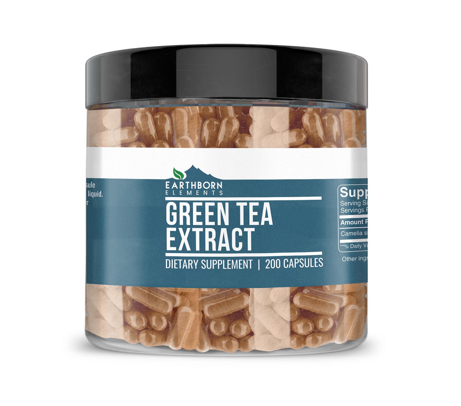 Earthborn Elements Green Tea Extract 200 Capsules, Pure & Undiluted, No Additives
