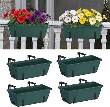 Railing Planter Box, 16.9 Inches Window Flower Boxes with Metal Brackets