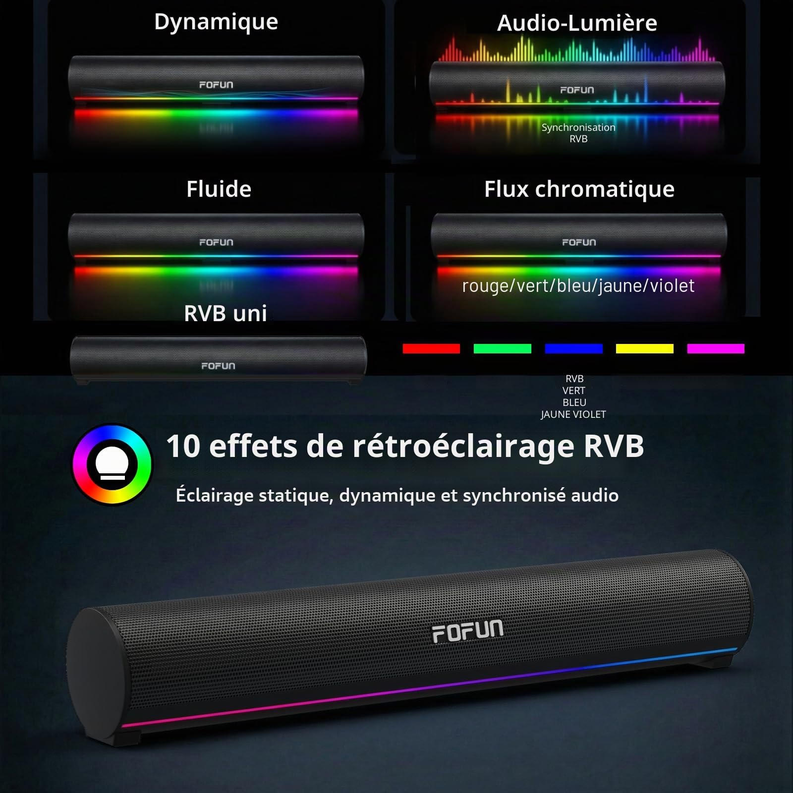 2 en 1 Barre de Son de Gaming avec Microphone Détachable,Enceinte PC Stéréo Alimentation USB,3 EQ Audio,Bluetooth 6.0 Soundbar pour Ordinateur Portable TV