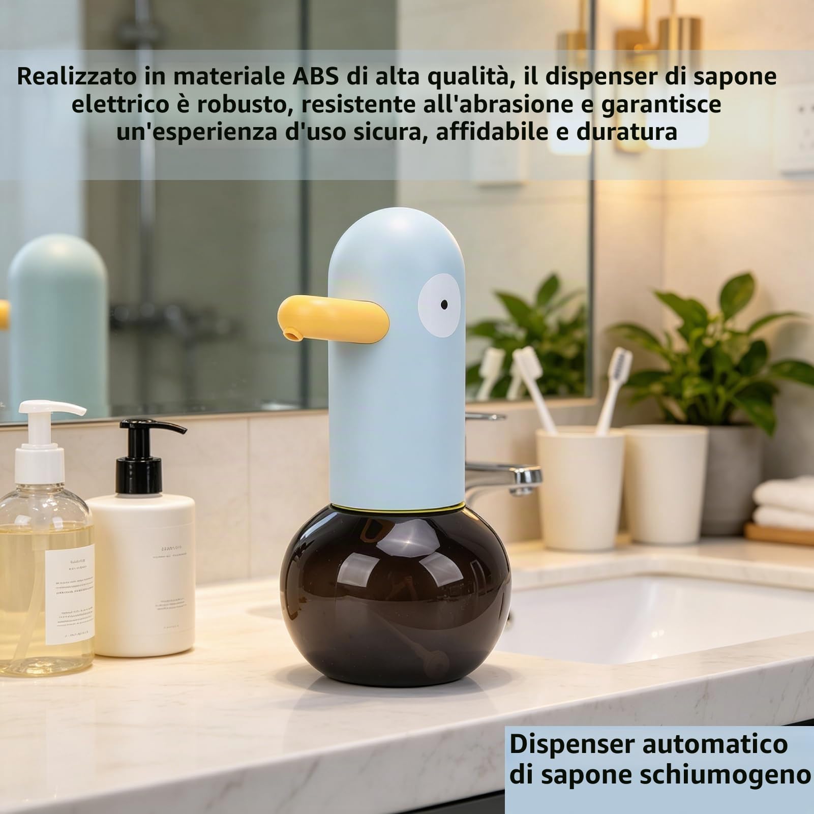 Dispenser per sapone Impermeabile Ricarica, 400ml Adorabile Papera Dispenser Automatico Di Sapone Schiumoso per Cucina, Bagno, Ricaricabile (Tipo 1)