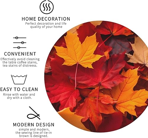 Miniatura 4 de Juego de 6 posavasos de cuero con hojas de otoño para bebidas para mesa de centro para inauguración de la casa, cocina, bar, decoración de forma