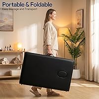Vista 8 de Brelley Mesa de masaje portátil de madera para pestañas, 24 pulgadas de ancho, altura ajustable, mesa de spa de 2 pliegues, cama plegable