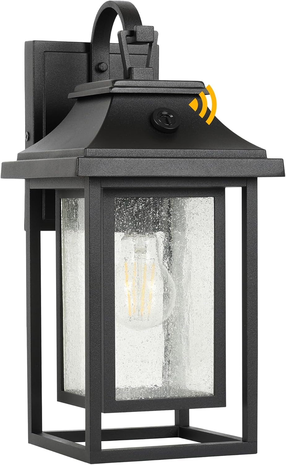LUTEC 15 Inch Dusk to Dawn Outdoor Wall Sconce, Matte Double Metal Frame Outdoor Light Fxture with E26 Base, Waterproof Seeded Glass Porch Light for Doorway