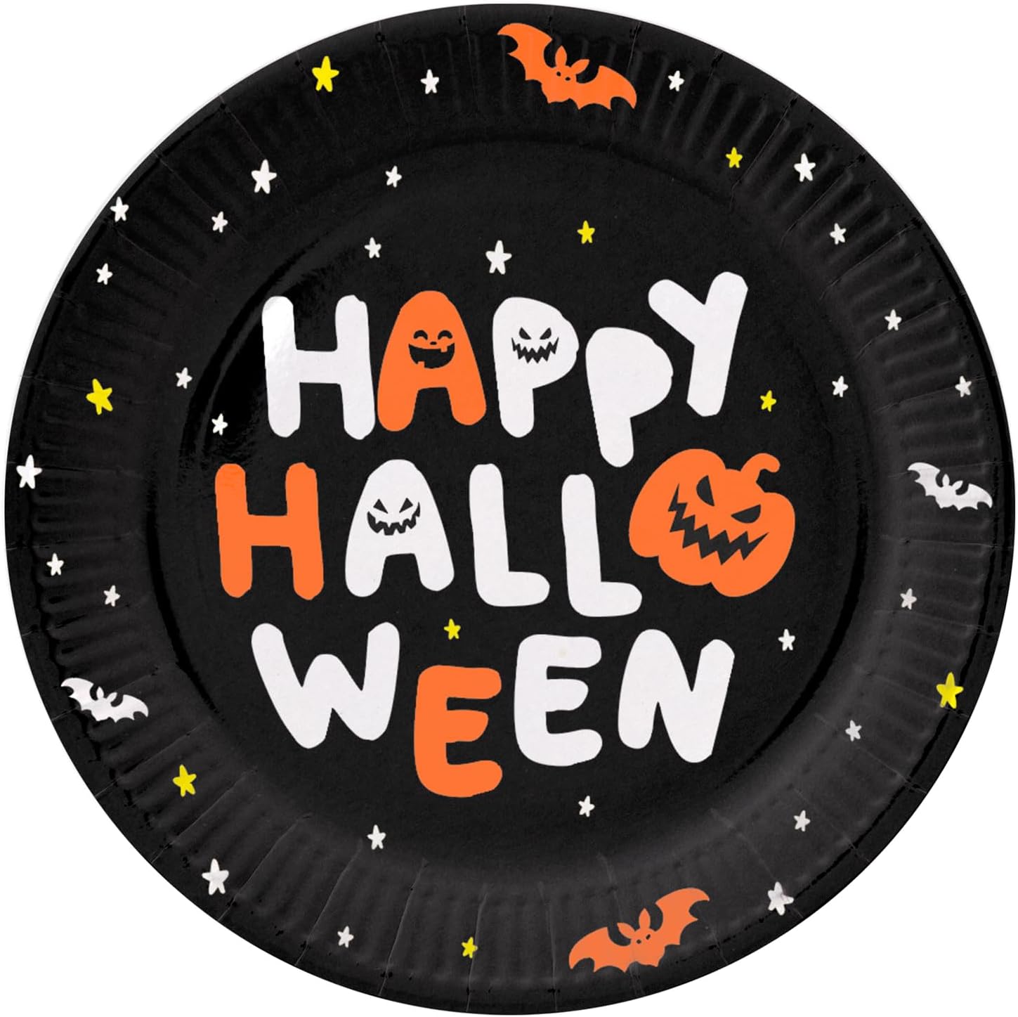 Folat 23870 23870-Happy Halloween Booo Plates 23 cm Pack of 8 Black Orange Pumpkin Bar Decor Party Supplies, Multicoloured