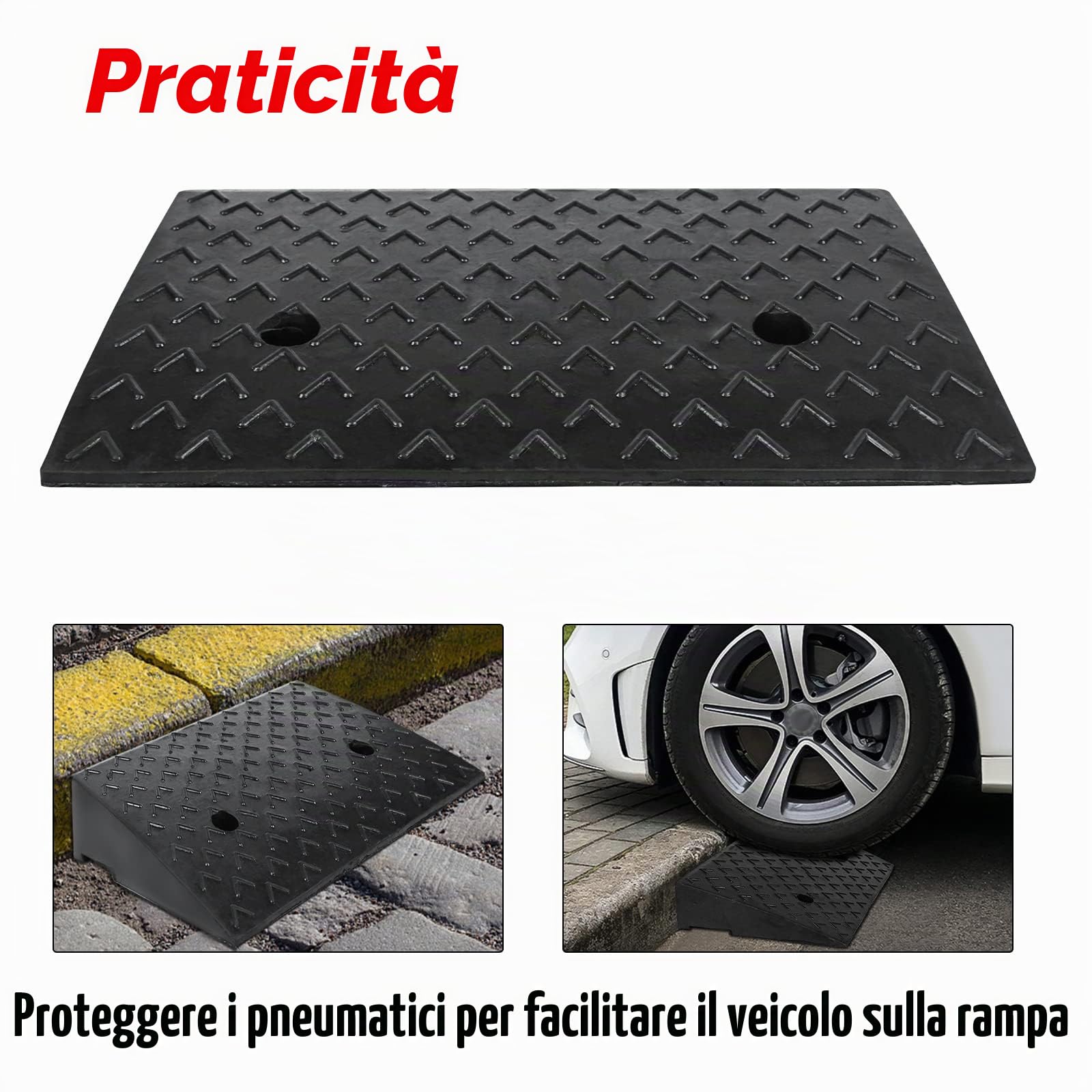 YRHome 2 rampe per marciapiede in gomma, altezza 10,5 cm, per sedia a rotelle, portatile, in plastica, per deambulatore, moto, auto
