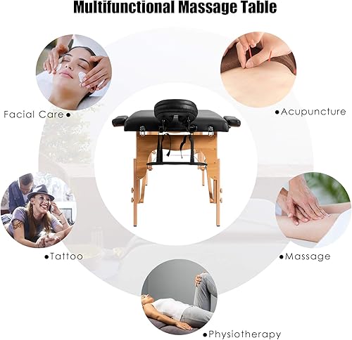 Miniatura 4 de Giantex Mesa de masaje portátil con pestañas, cama de masaje, cama de spa, altura ajustable con base facial y funda de transporte, mesa de tatuaje