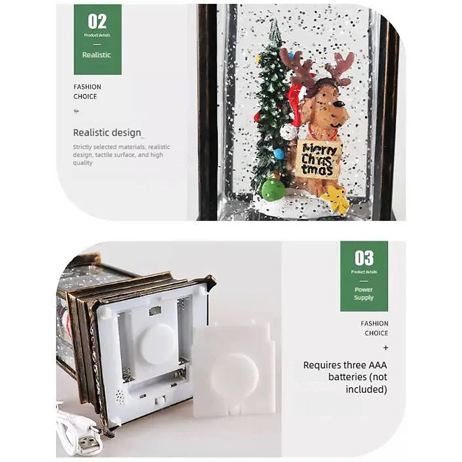 Palla di neve natalizia con musica e struttura sicura in PVC, display a batteria, luce notturna, palle di neve natalizie, decorazione da tavolo
