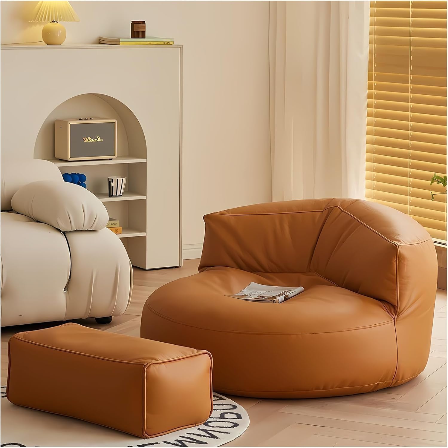Bean Bag Chairs for Adults, Faux Leather Bean Bag Sofa, Ergonomic Support & Easy Clean with Wet Wipes, DIY Filling for Living Room, Bedroom, Garden Floor Seating (C)