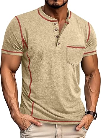 Angbater Mens Henley Shirts Short Sleeve Casual Button Basic Tee Shirts Summer Lightweight T Shirts with Pocket