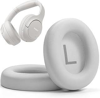 TOZO HT2 Replacement Earpads Cushion, Softer Protein Leather Ear Cover Waterproof for Comfortable Fit with Dustproof Mesh, Sound-Isolation Foam White