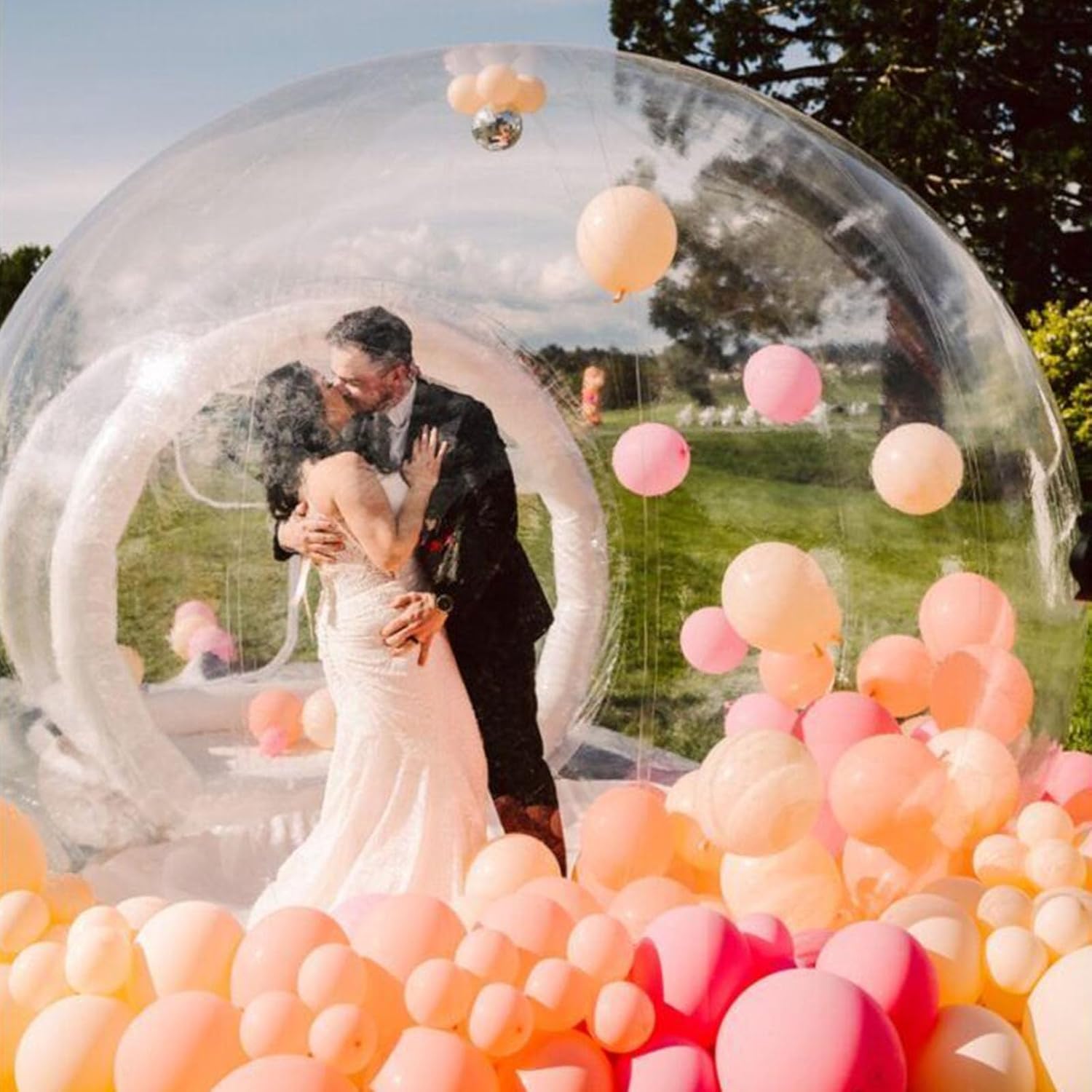 10FT Inflatable Bubble House, PVC Inflatable Balloon House for Kids and Adults with 100 Balloons Clear Bubble House Dome Inflatable with Blower& Pump for Birthday Outdoor Backyard Wedding Party Rental