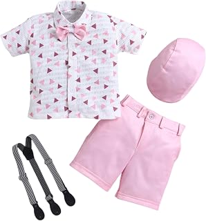 FOURFOLDS Boys Cotton Blend Geometric Triangle Print Shirt & Shorts Set With Cap, Suspender & Bow Price In India