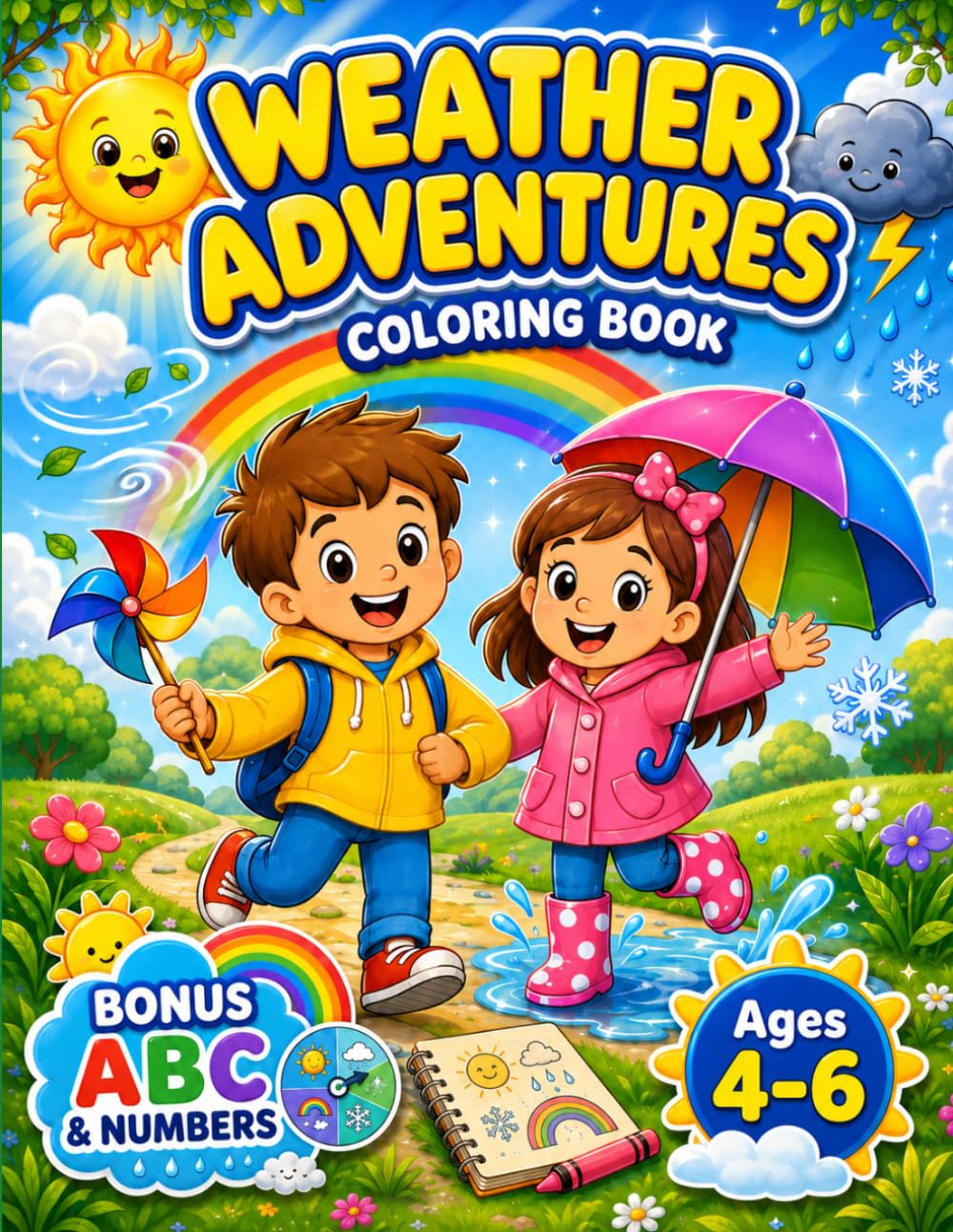 Weather Adventures Coloring Book for Kids Ages 4–6: Sun, Rain, Rainbows, Snowflakes, Windy Days, Storms, Seasons & Bonus ABC Alphabet and Numbers Activities (Smash Kids Coloring & Learning Series)